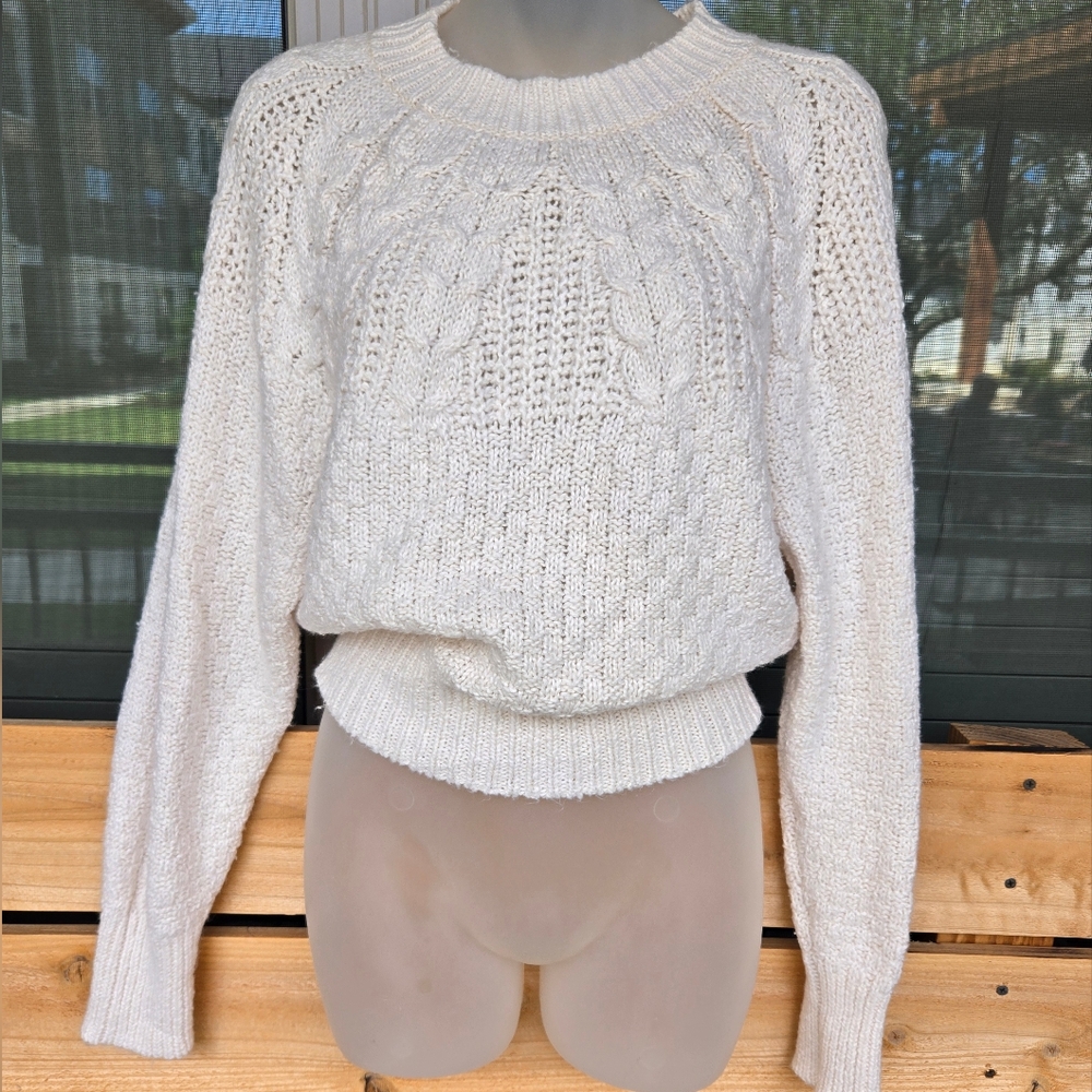 American Eagle Outfitters White Cable Knit Sweater